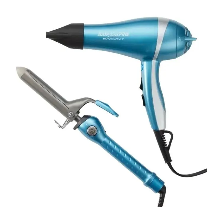 BabylissPRO Nano Titanium Professional Lightweight Iconic Dryer + 1" Curling Iron Gift Set