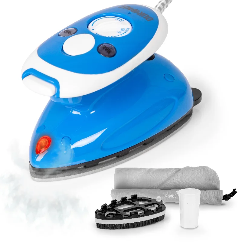 Duronic Travel Iron Si2 BE Mini Compact Steamer Quilting Iron 375W 50ml Capacity With Brush and Variable Heat Settings, Patchwork, Applique, Craft For Holiday Blue Duronic Travel Iron Si2 BE Mini Compact Steamer Quilting Iron 375W 50ml Capacity With Brush and Variable Heat Settings, Patchwork, Applique, Craft For Holiday Blue