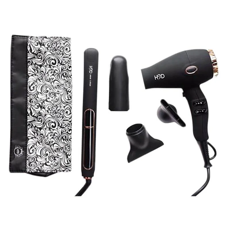 H2D Linear II Black & Rose Gold Hair Straightener & Blowdryer Duo Set