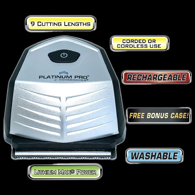 Platinum Pro by MANGROOMER New Self-Haircut Kit and Advanced Hair Clippers with Lithium Max Battery, 9 Length Guards and Included Bonus Storage Case Platinum Pro by MANGROOMER New Self-Haircut Kit and Advanced Hair Clippers with Lithium Max Battery, 9 Length Guards and Included Bonus Storage Case