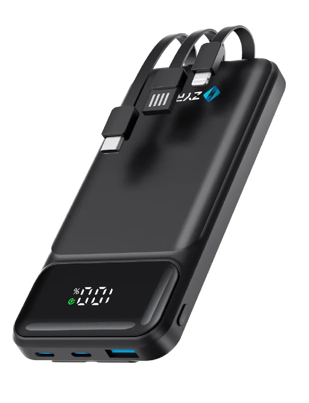 10000mAh Power Bank with Built-In USB-C & Lightning Cables