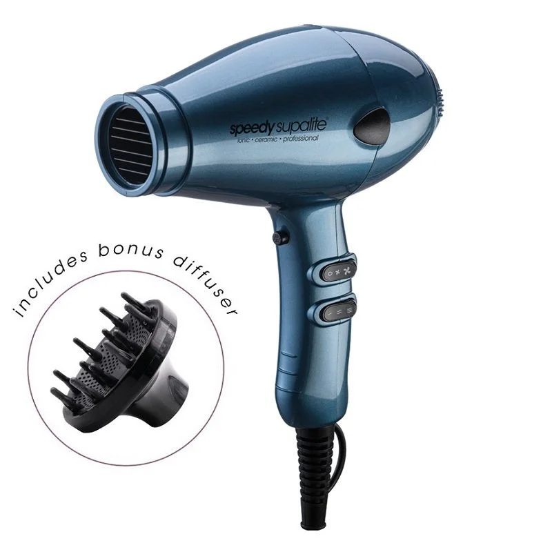 Speedy Supalite Professional Hairdryer - Steel Blue with Diffuser