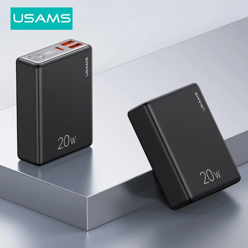 USAMS 10000mAh Power Bank 20W PD Fast Charge Powerbank QC3.0 Digital Display Portable External Battery Charger for Samsung iPhone Xiaomi USAMS 10000mAh Power Bank 20W PD Fast Charge Powerbank QC3.0 Digital Display Portable External Battery Charger for Samsung iPhone Xiaomi