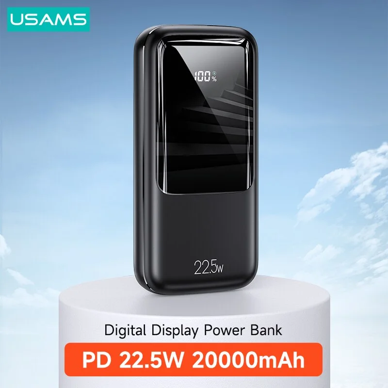 USAMS 20000mAh PD 22.5W Digital Display Power Bank QC AFC FCP Fast Charge Powerbank External Battery For Phone Tablet Laptop USAMS 20000mAh PD 22.5W Digital Display Power Bank QC AFC FCP Fast Charge Powerbank External Battery For Phone Tablet Laptop