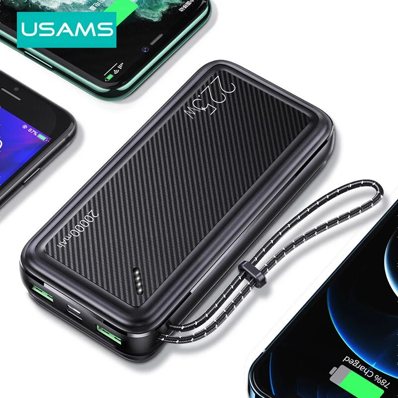 USAMS 22.5W Portable Fast Charger Power Bank 20000mAh Mobile Phone External Battery Fast Charger Powerbank For iPhone Samsung Xiaomi Huawei USAMS 22.5W Portable Fast Charger Power Bank 20000mAh Mobile Phone External Battery Fast Charger Powerbank For iPhone Samsung Xiaomi Huawei