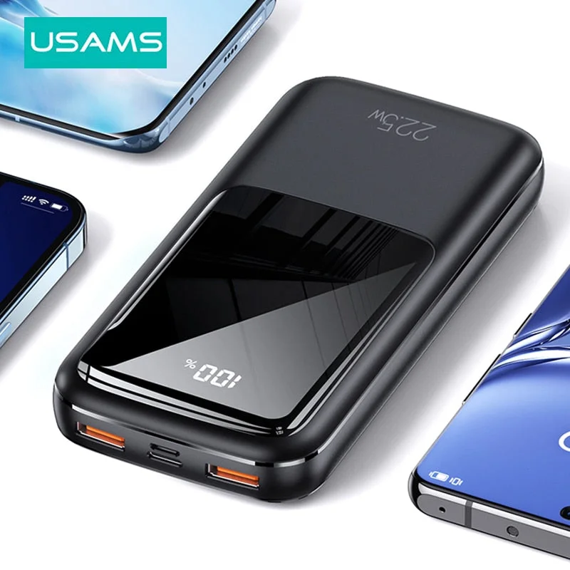 USAMS 22.5W Power Bank 20000mAh Type C PD Fast Charging Powerbank Portable External Battery Charger For iPhone Samsung Realme Xiaomi Huawei USAMS 22.5W Power Bank 20000mAh Type C PD Fast Charging Powerbank Portable External Battery Charger For iPhone Samsung Realme Xiaomi Huawei