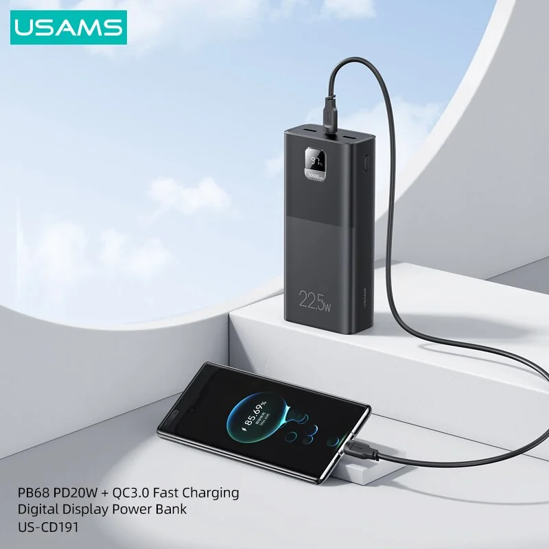 USAMS 22.5W Power Bank 30000mAh Portable Fast Charging Type C PD Qucik Charge External Battery Charger For iPhone MacBook Huawei Samsung Xiaomi USAMS 22.5W Power Bank 30000mAh Portable Fast Charging Type C PD Qucik Charge External Battery Charger For iPhone MacBook Huawei Samsung Xiaomi