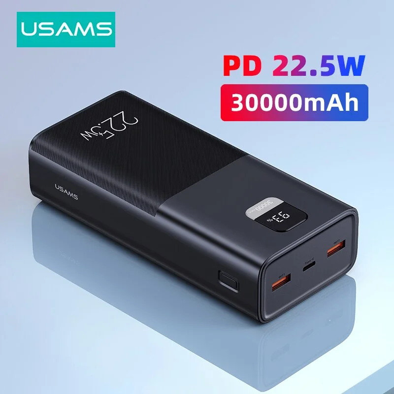 USAMS 30000mAh Power Bank 22.5W/65W Type C PD QC Fast Charge Powerbank Portable External Battery Charger For Phone Laptop Tablet USAMS 30000mAh Power Bank 22.5W/65W Type C PD QC Fast Charge Powerbank Portable External Battery Charger For Phone Laptop Tablet
