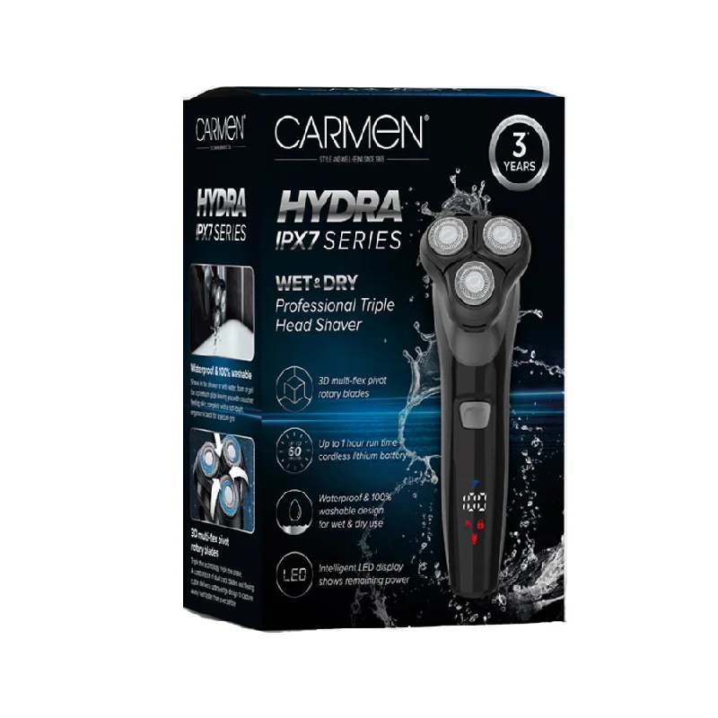 Carmen Hydra IPX7 Series Wet & Dry Professional Triple Head Shaver